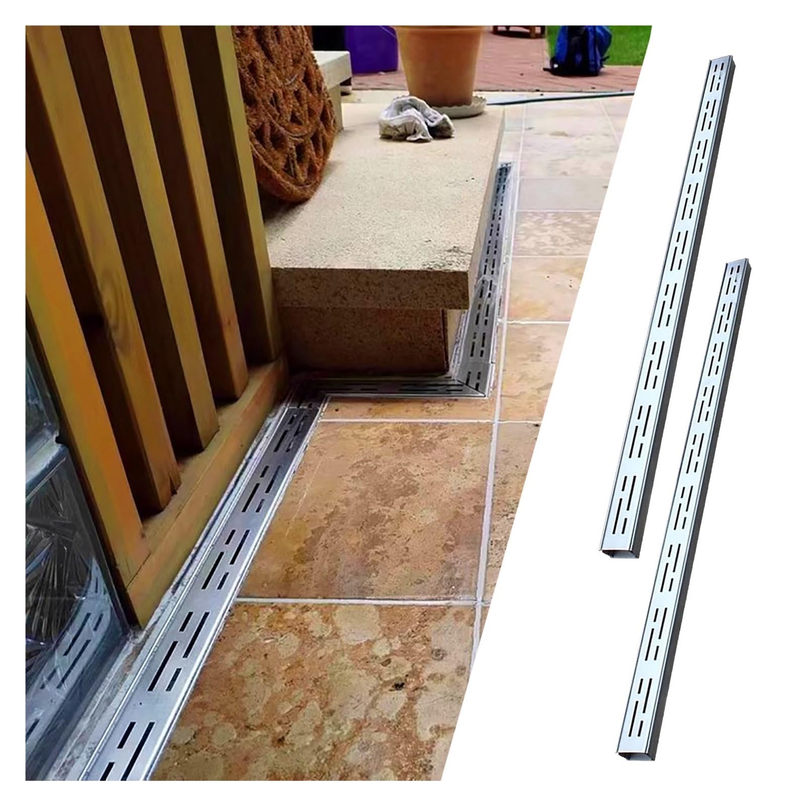 LWJSOCP Slim Channel Drain Kit Outdoor, 2'' or 1 2 5'' Wide Trench Drain System for Yard Underground Patio Driveway Garage, Drainage Trench Channel Drain with Grate, Stainless Steel(2 pack,3.5x3cm(1