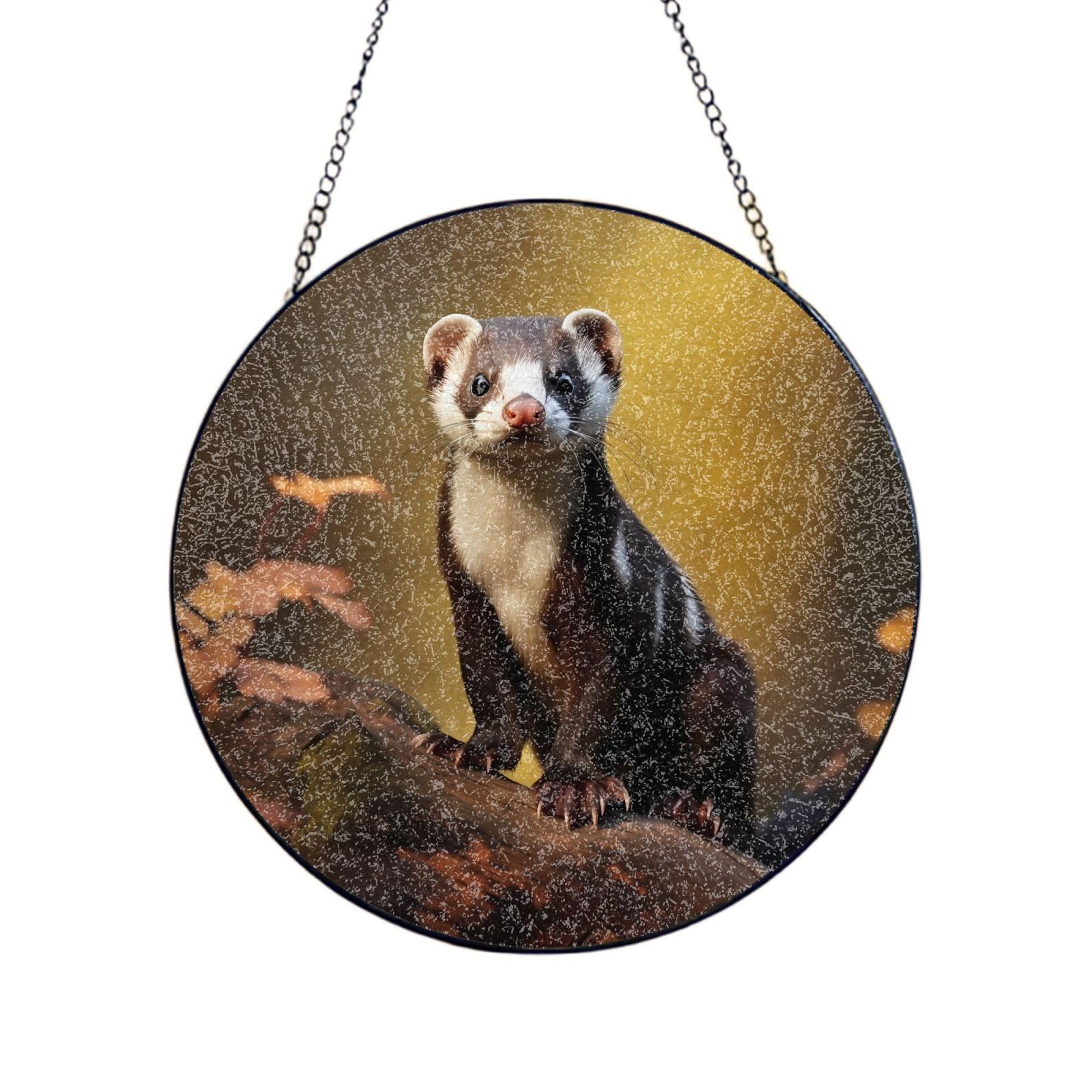 Phayah Mongoose Print Stained Glass Window Hanging Sun Catchers Decoration Mother'S Day Birthday Gifts For Home Garden Porch 8in（20cm）