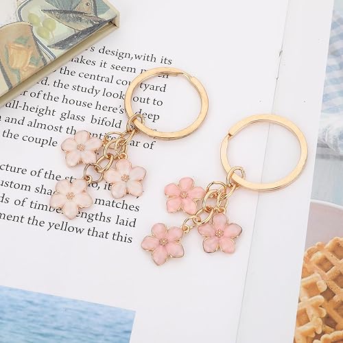 Miniatura 4 de Ouligay 2 llaveros de flores, llavero de flores, dijes de flores, esmaltados, accesorios para llaves, llavero dorado, billetera y llavero para