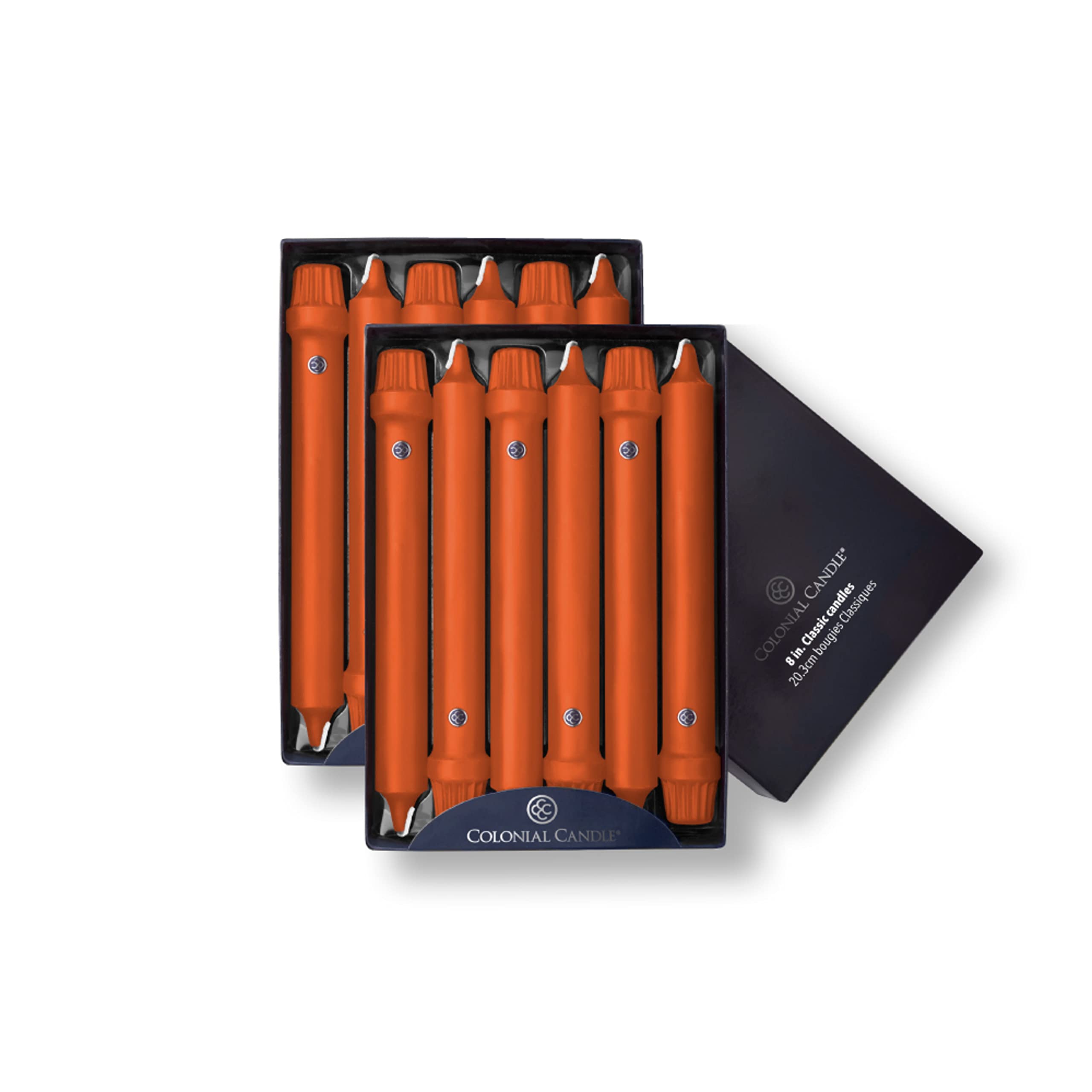 Colonial Candle Unscented Taper Candle, Classic Collection, Pumpkin, 8 In, Pack of 12 - Up to 6 Hours Burn
