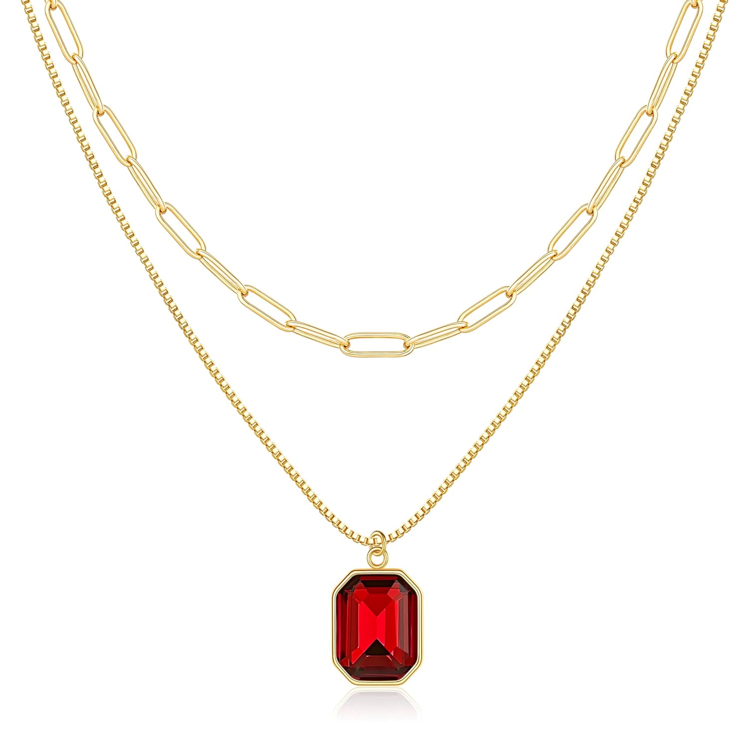 Mothers Day Gifts for Mom Daughter - Birthstone Necklace for Women Girls Dainty Layered Gold Necklace for Women with 12 Month Rectangle Birthstone Pendant Paperclip Box Chain...