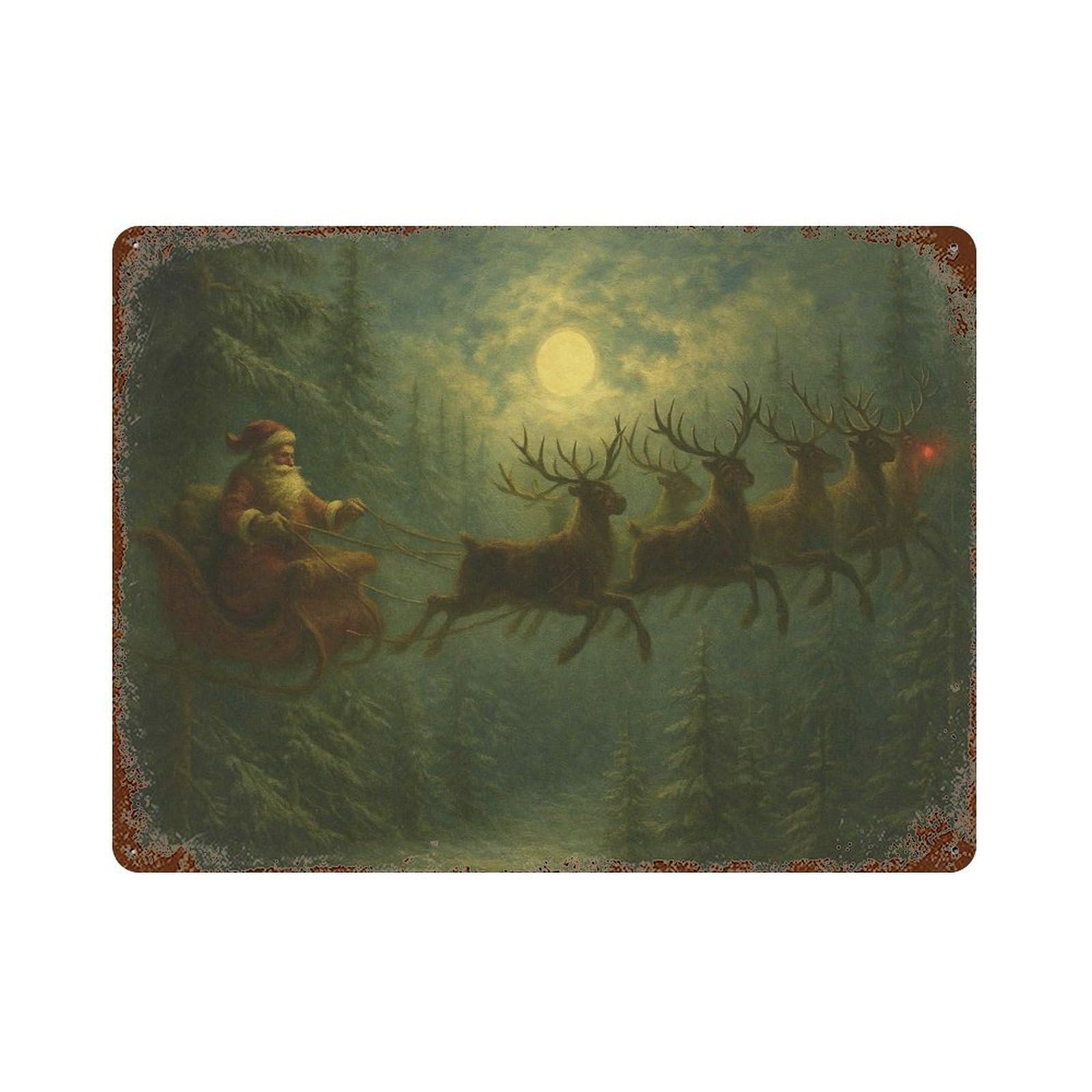 xiaoxiaoshen Vintage Santa Claus Sleigh Christmas Reindeer, Festive Winter Decor Wall Decor Art Metal Tin Poster Modern Home Decor Art Home Bar Shop Decorations Vintage Sign 30x40cm