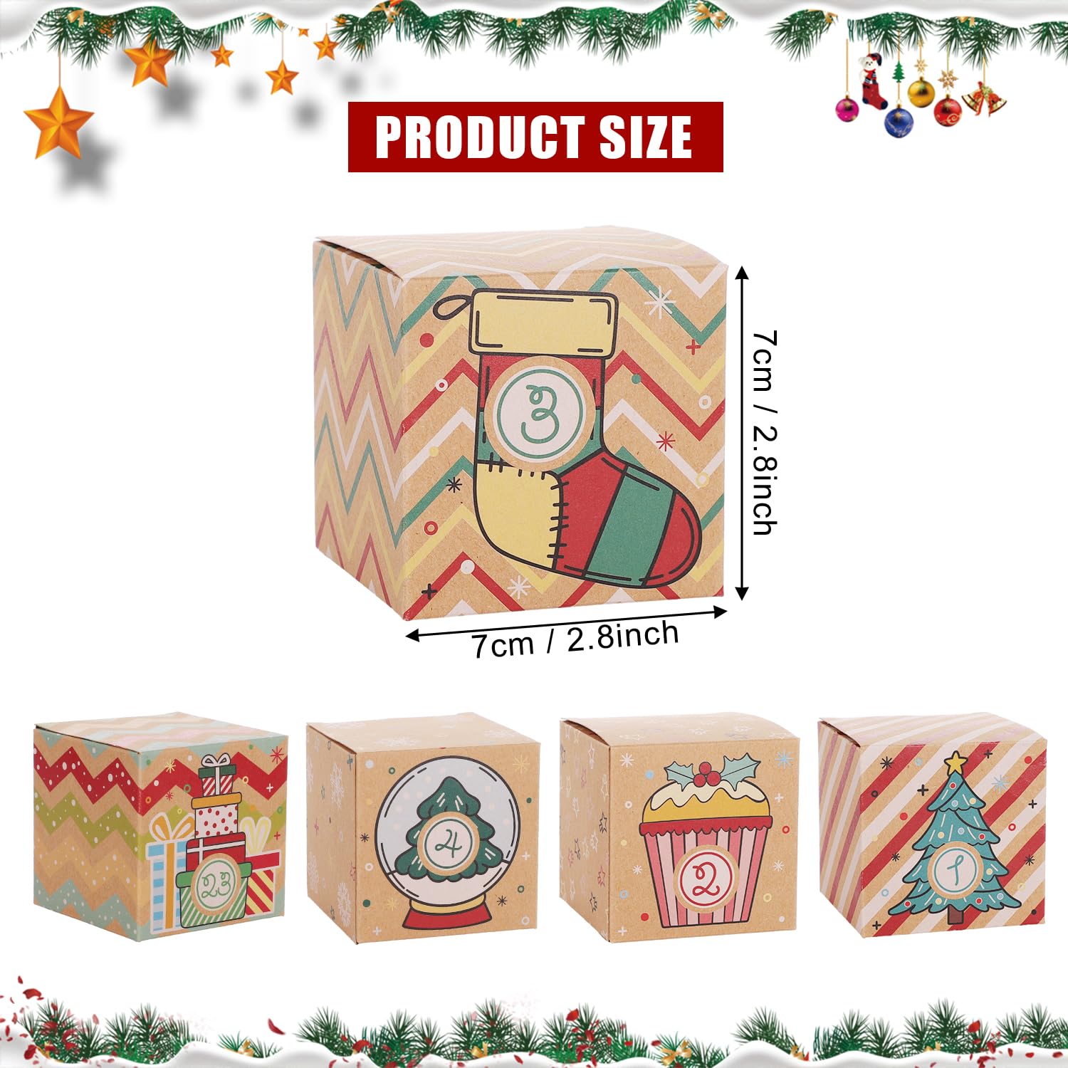 Christmas Advent Calendar Box, 24 Empty Advent Calendar Boxes to Fill Christmas Countdown Gift Box with Number Christmas DIY Gift Wrapping Decoration for Kids Adults Home Office
