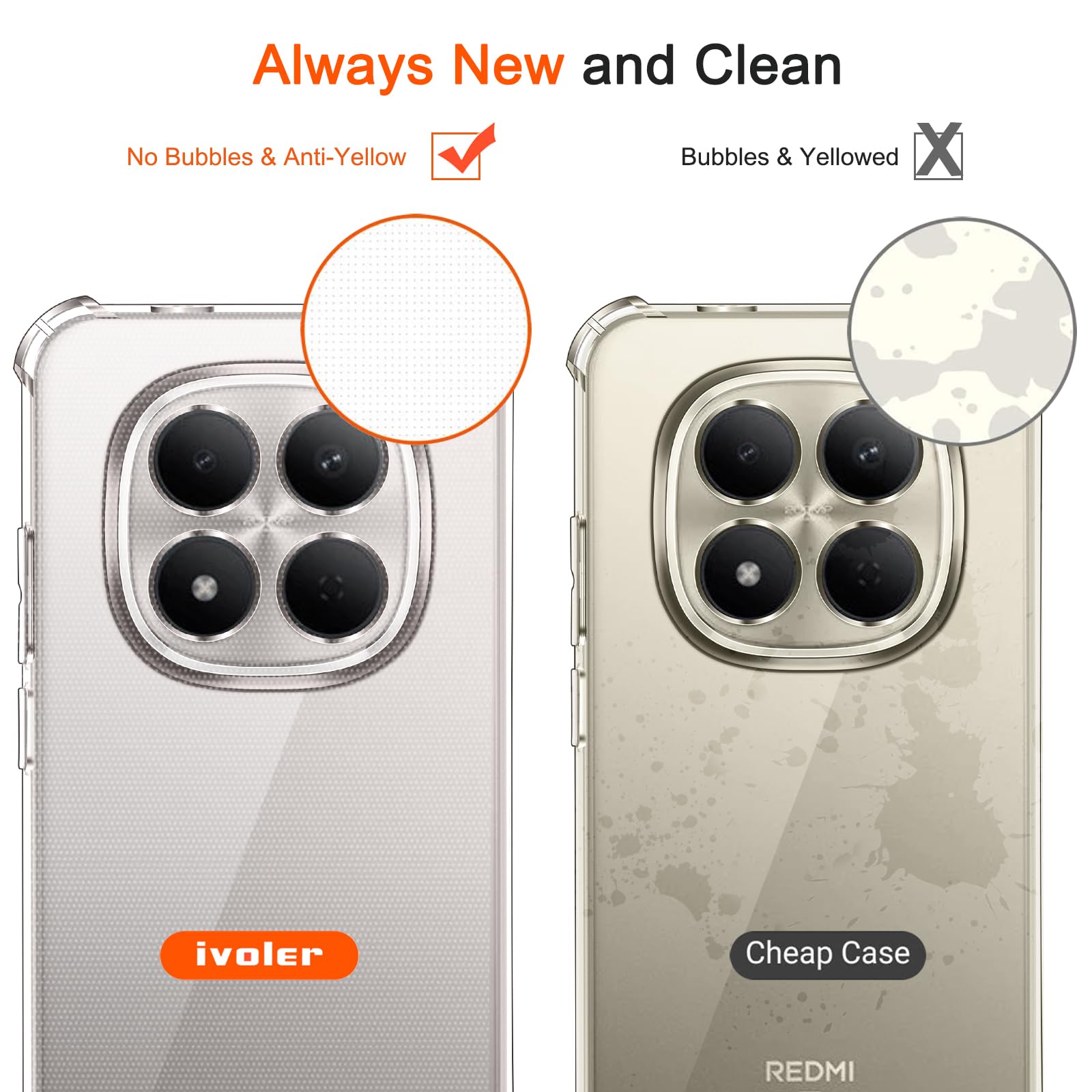 iVoler Cover per Xiaomi Redmi Note 15 Pro 5G (Non per Redmi Note 15 Pro 4G) con 2 Pezzi Pellicola Vetro Temperato, Custodia Antiurto Anti-Graffio Trasparente, Sottile Morbida in Silicone TPU Case