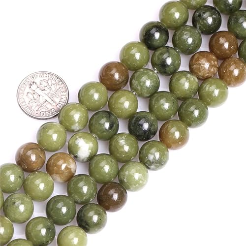 JOE FOREMAN Cuentas de jade verde canadiense para hacer joyas, piedras preciosas naturales semipreciosas de 0.394 in, redondas, color verde de 15