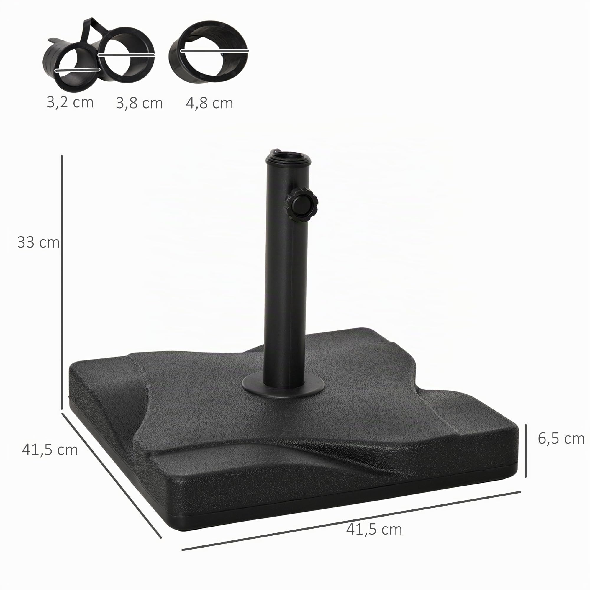 Outsunny Pied de parasol base de lestage parasol carré dim. 41,5L x 41,5I x 33H cm poids net 20 Kg ciment HDPE noir
