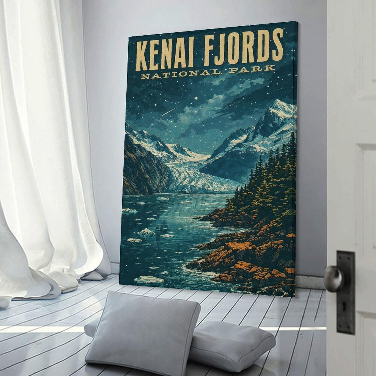 Junmoney Kenai Fjords National Park Vintage Canvas Wall Decor 20x30inch(50x75cm), for Lounge, Study, Hallway Or Flat Walls, Canvas Wall Art That Fits Changing Layouts