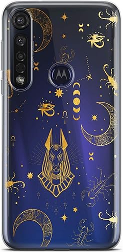 Mertak Funda para teléfono compatible con Motorola Edge + Moto G9 G8 Plus G7 Play Power Z4 Flexible TPU Ligero Diseño Luna Silicona Diseño Anubis