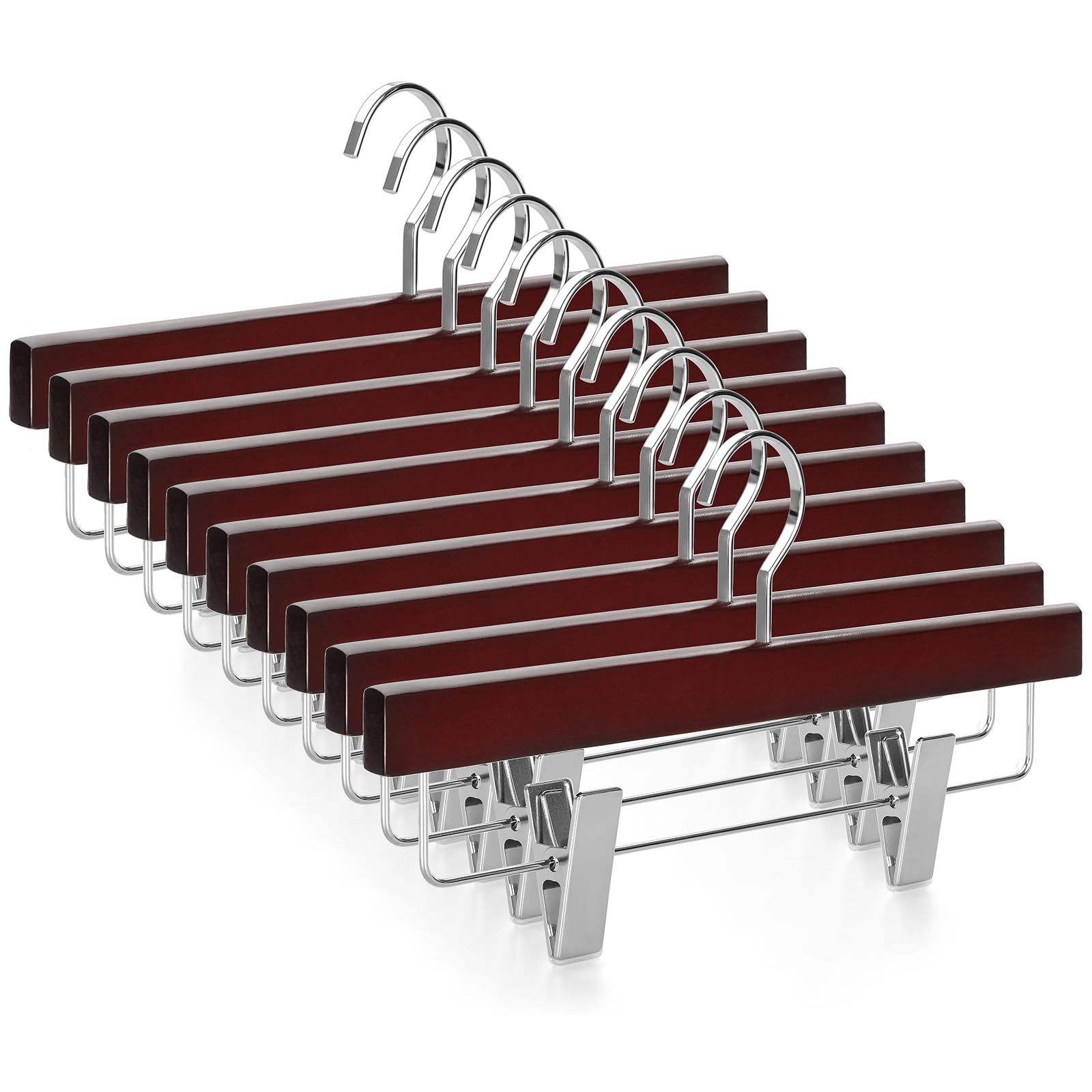 TOPIA HANGER Pants Hangers, Deluxe Cherry Wood Skirt Hangers with 2 Big Premium Metal Clips and 360° Swivel Anti-Rust Flat Hook, 20 Pack Boutique Hanger for Skirts, Trousers, Jeans, Slacks, CT03M