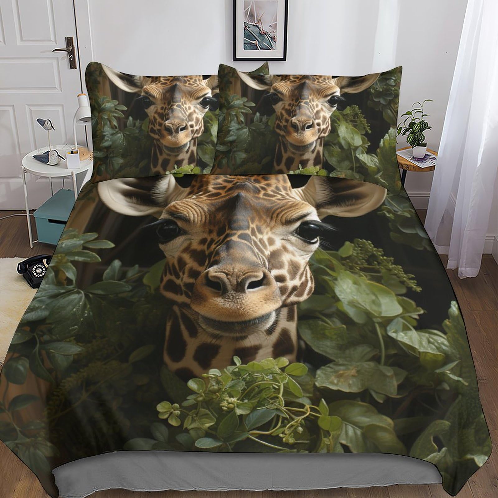 Parure de lit girafe avec fermeture éclair pratique et taies d'oreiller au motif safari photo 3D