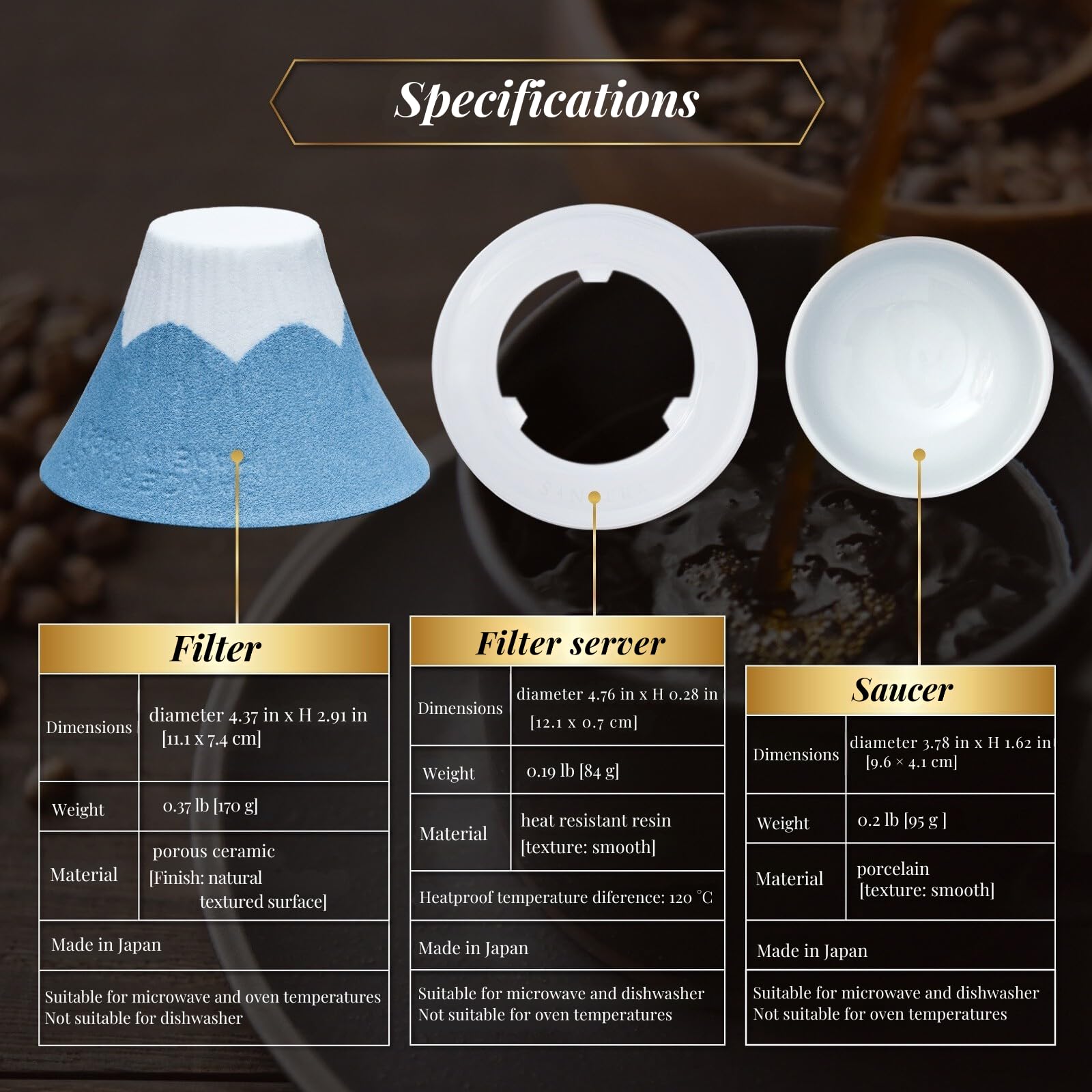 Wiederverwendbarer Kaffeefilter aus Keramik, papierlos, nachhaltig, hergestellt in Japan, Schwarz