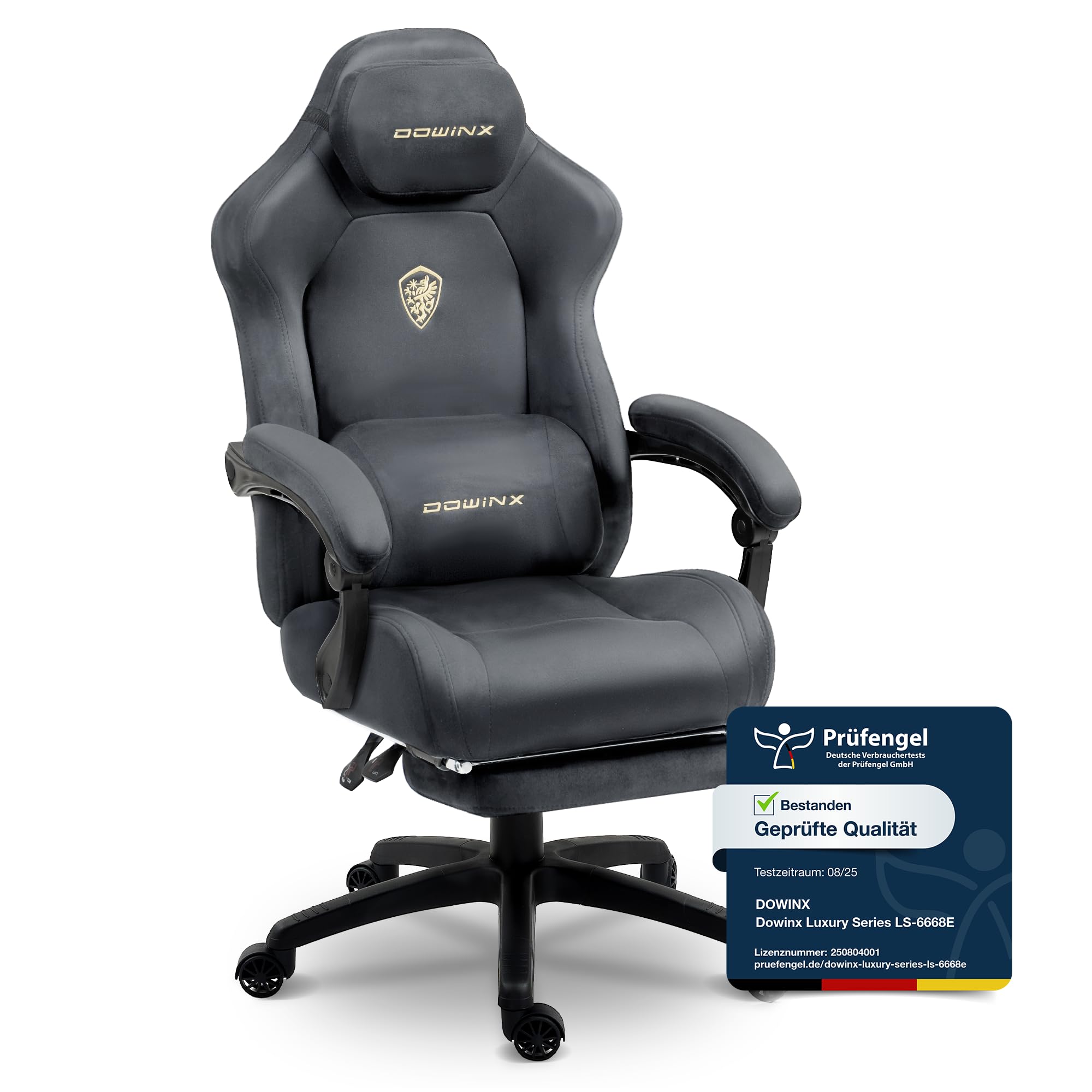 Dowinx Silla de gaming ergonómica con cojín lumbar de masaje, reposacabezas regulable en altura, acolchado de asiento grueso, reposapiés extensible, reposabrazos ajustables, terciopelo de microfibra