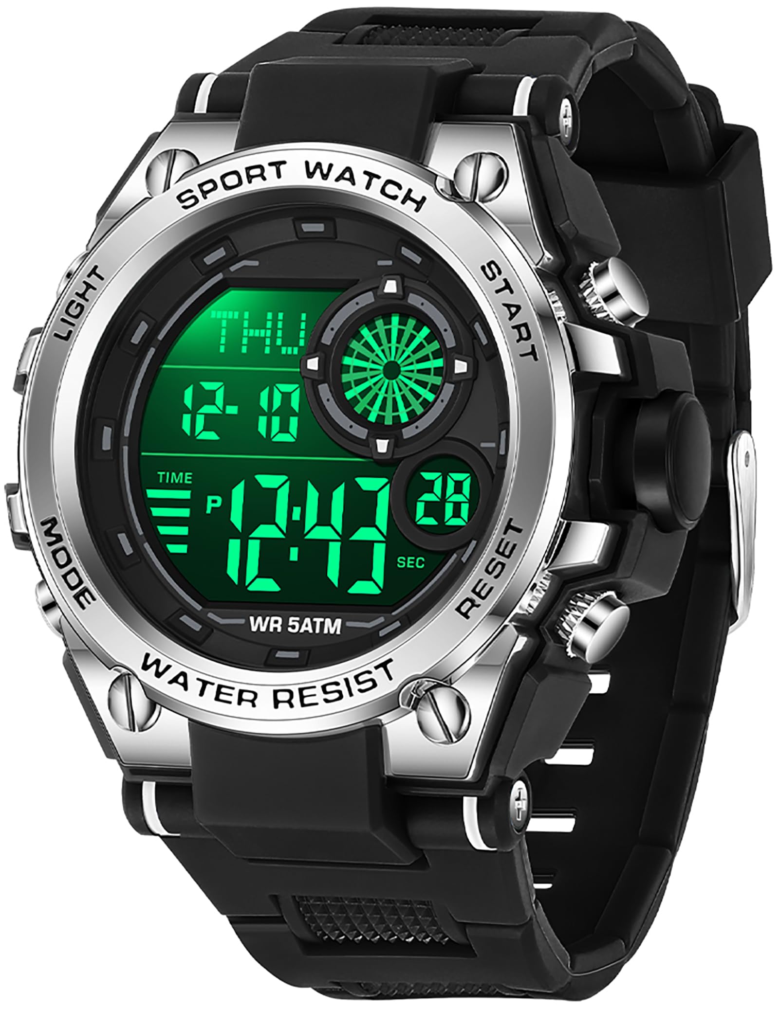 findtime Reloj digital para hombre y niño, militar, deportivo, con temporizador, doble hora, alarma, calendario, cronómetro, resistente a los golpes