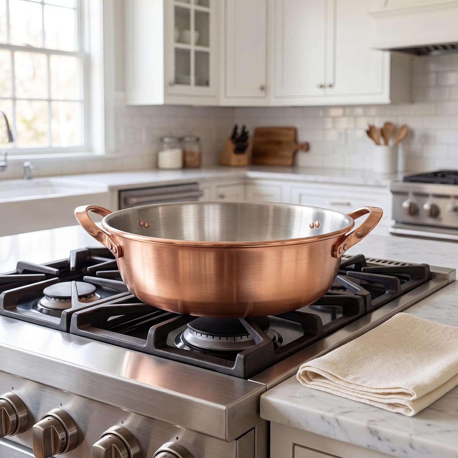 Pure Copper Jam Pot, 3 Quart (2.9L) Solid Copper Pot with Tinned Interior, Handmade 100% Copper Cooking Pot for Jam, Chocolate & Soup