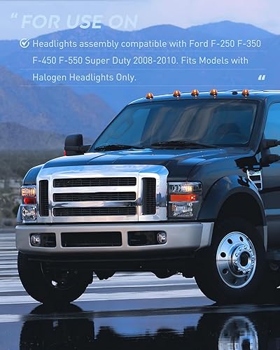 Miniatura 6 de Nilight Conjunto de faros delanteros compatible con Ford F250 F350 F450 Super Duty 2008 2009 2010 Super Duty faros delanteros de repuesto carcasa
