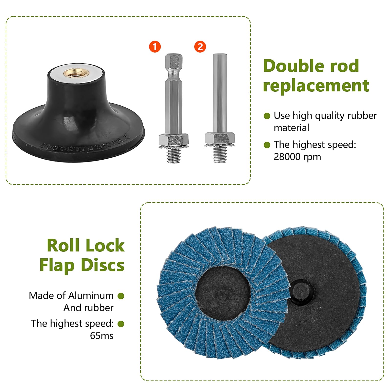 48 Stück Fächerscheiben 50 mm, 80 Körnung Quick Change Schleifscheiben für Druckluftschleifer mit 1/4 Zoll Schaft, Schleifpads und Schleifräder für Farbe- und Rostentfernung
