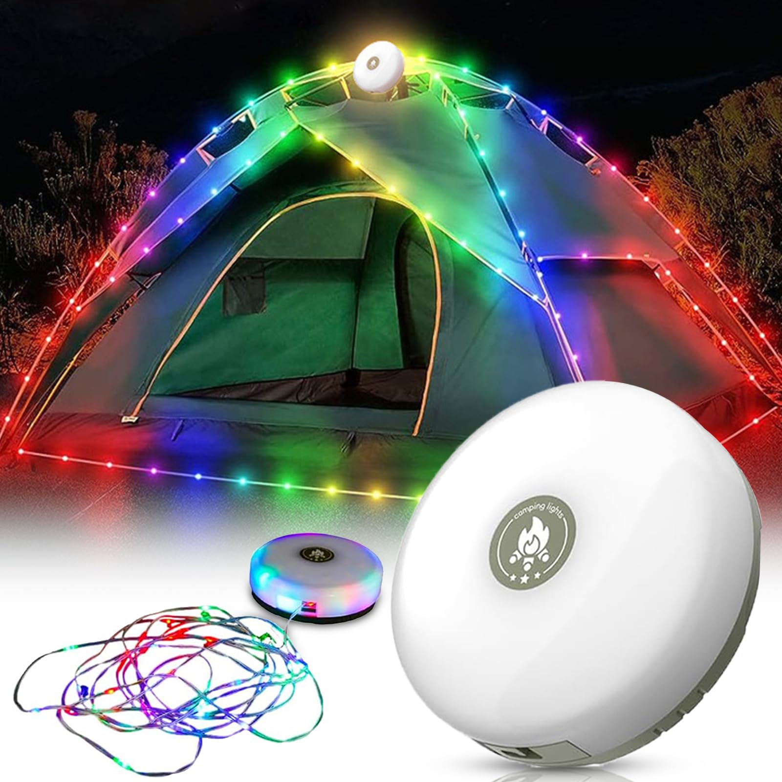 JYNKID Outdoor Waterproof Portable Stowable String Light, Camp String Lights, Outdoor Portable String Lights, Retractable LED Tent Camping Fairy Lights, LED String Light for Camping Decor (10m,Color)