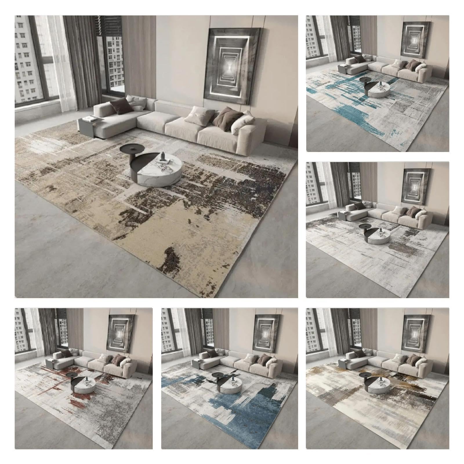 18meng Art Abstrait Style Tapis 150x250cm Moderne Bleu Velours de Cristal Tapis, Chambre Salon Chambre Enfant Tapis - Antidérapante Moquette Lavable en Machine,Tapis pour Interieur et Exterieur