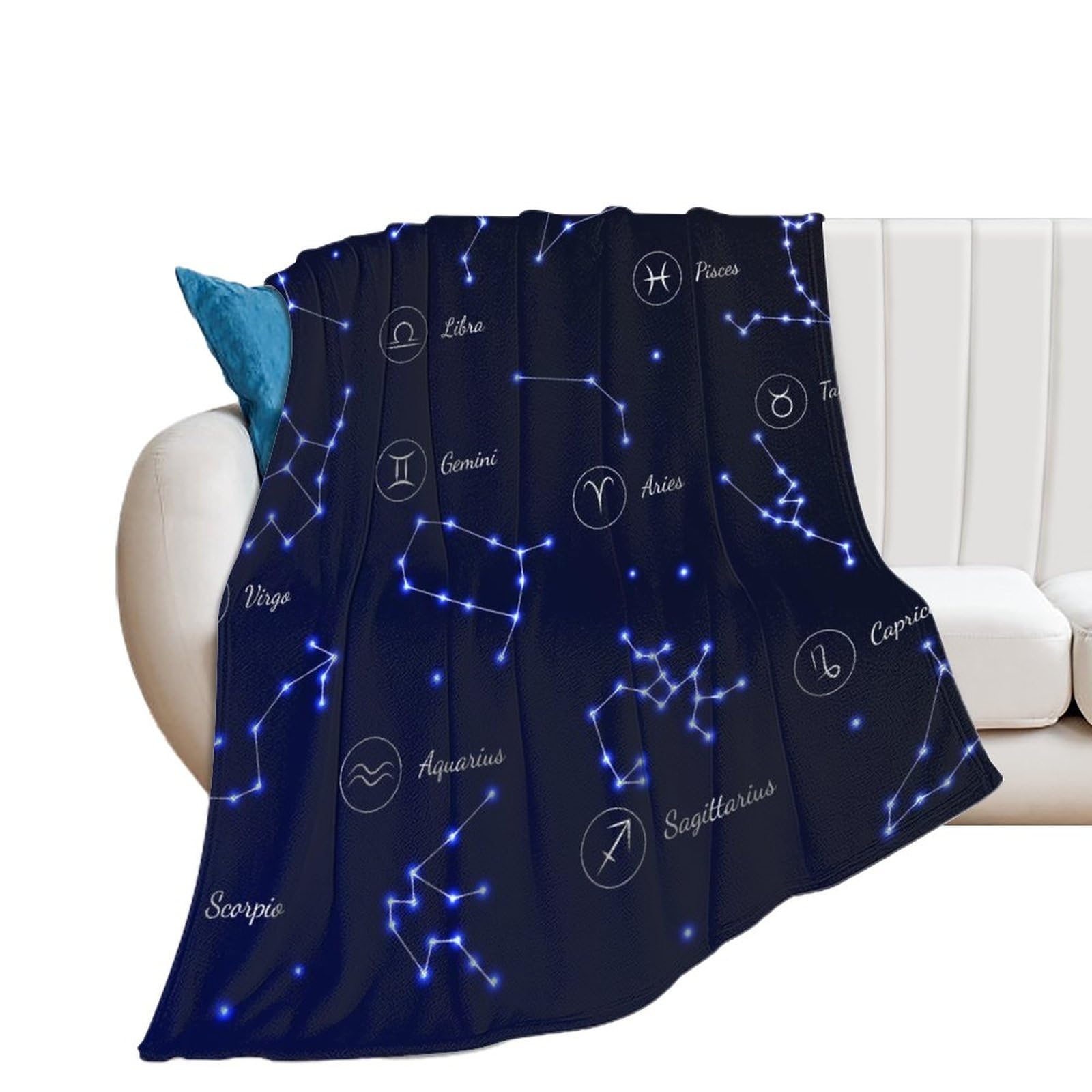 Plaid canapé constellations en flanelle, couverture polaire douce pour soirée cocooning
