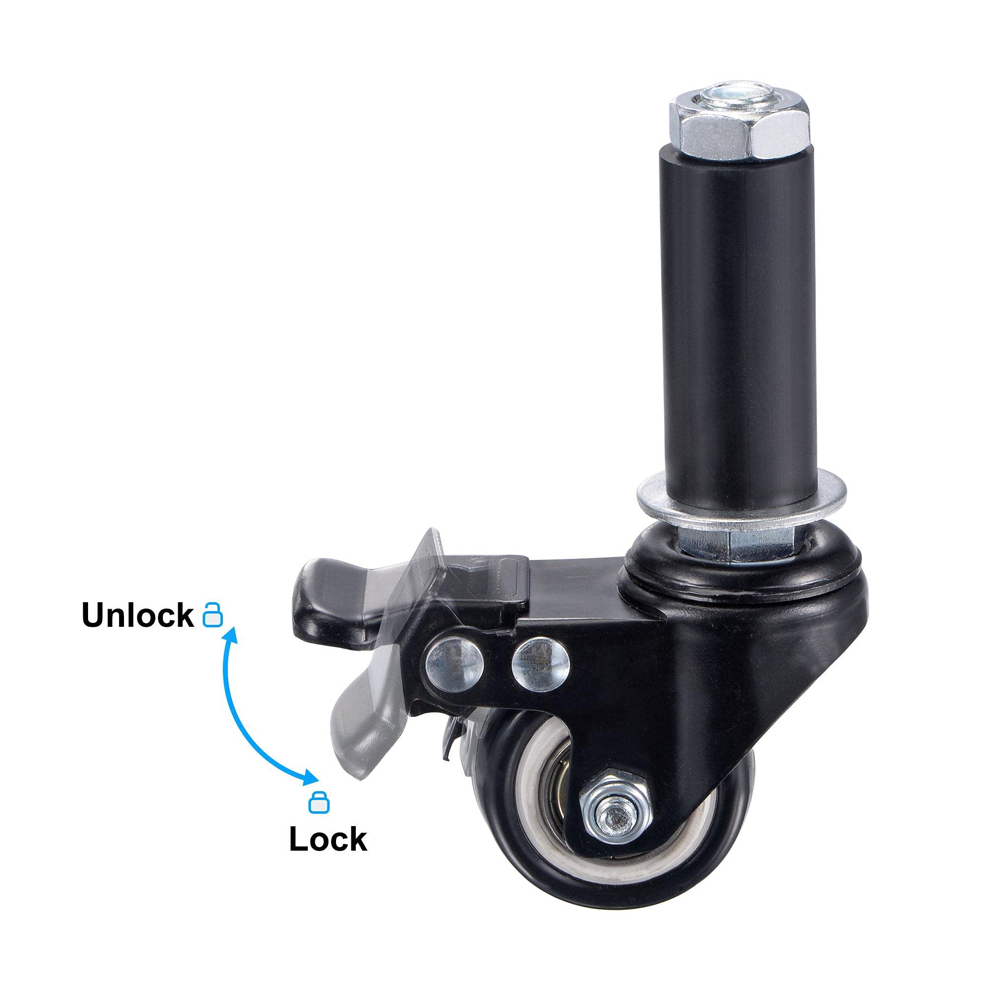 sourcing map Ruote girevoli espandibili con freno, diametro 3,8 cm, adatte per tubi da 7/8", capacità di carico 39,9 kg, per tavoli da cucina, PVC, confezione da 4