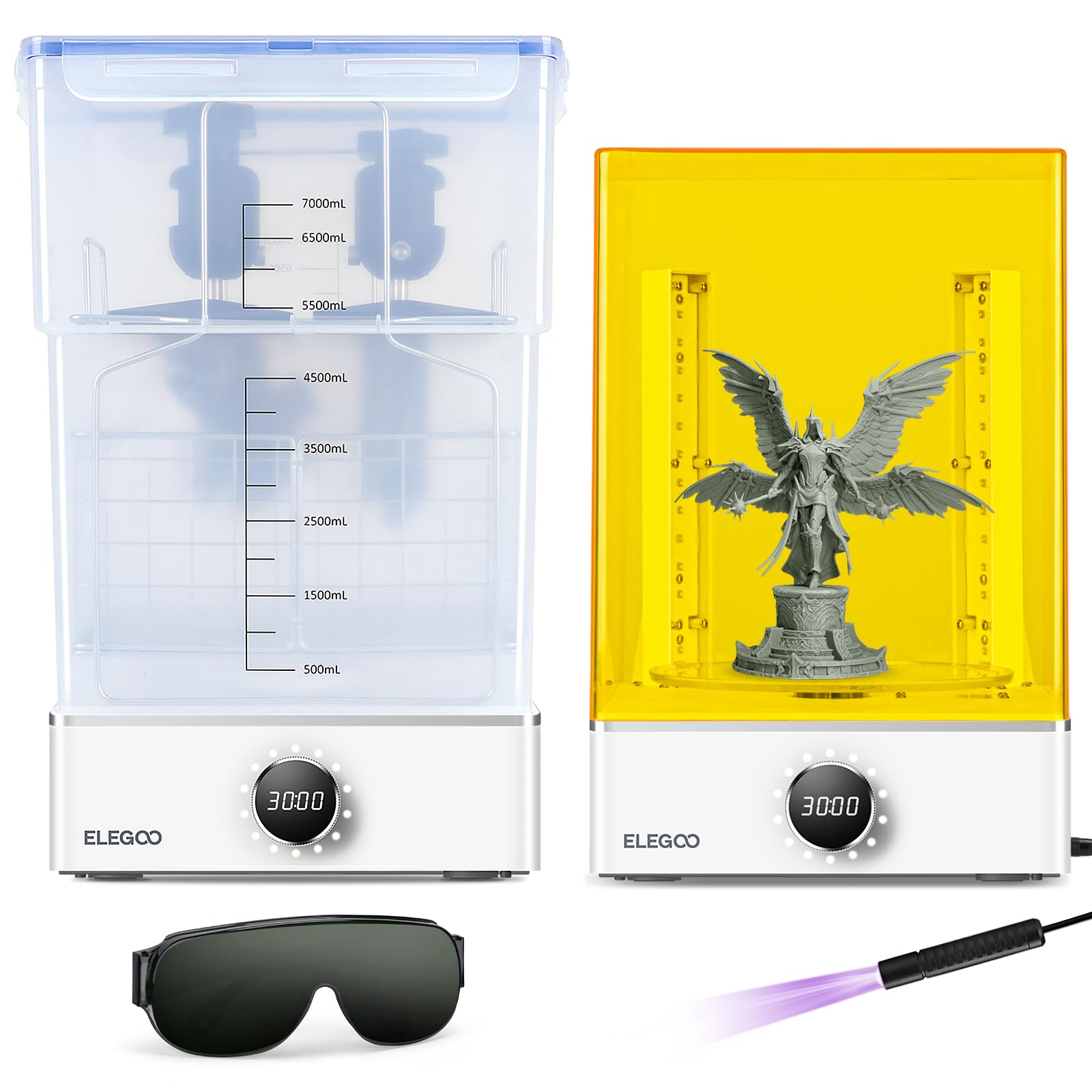 ELEGOO Mercury XS Bundle Wash and Cure Station for Large 3D Printed Models, with Handheld UV Light, Compatible with Saturn, Mars Series and Other MSLA