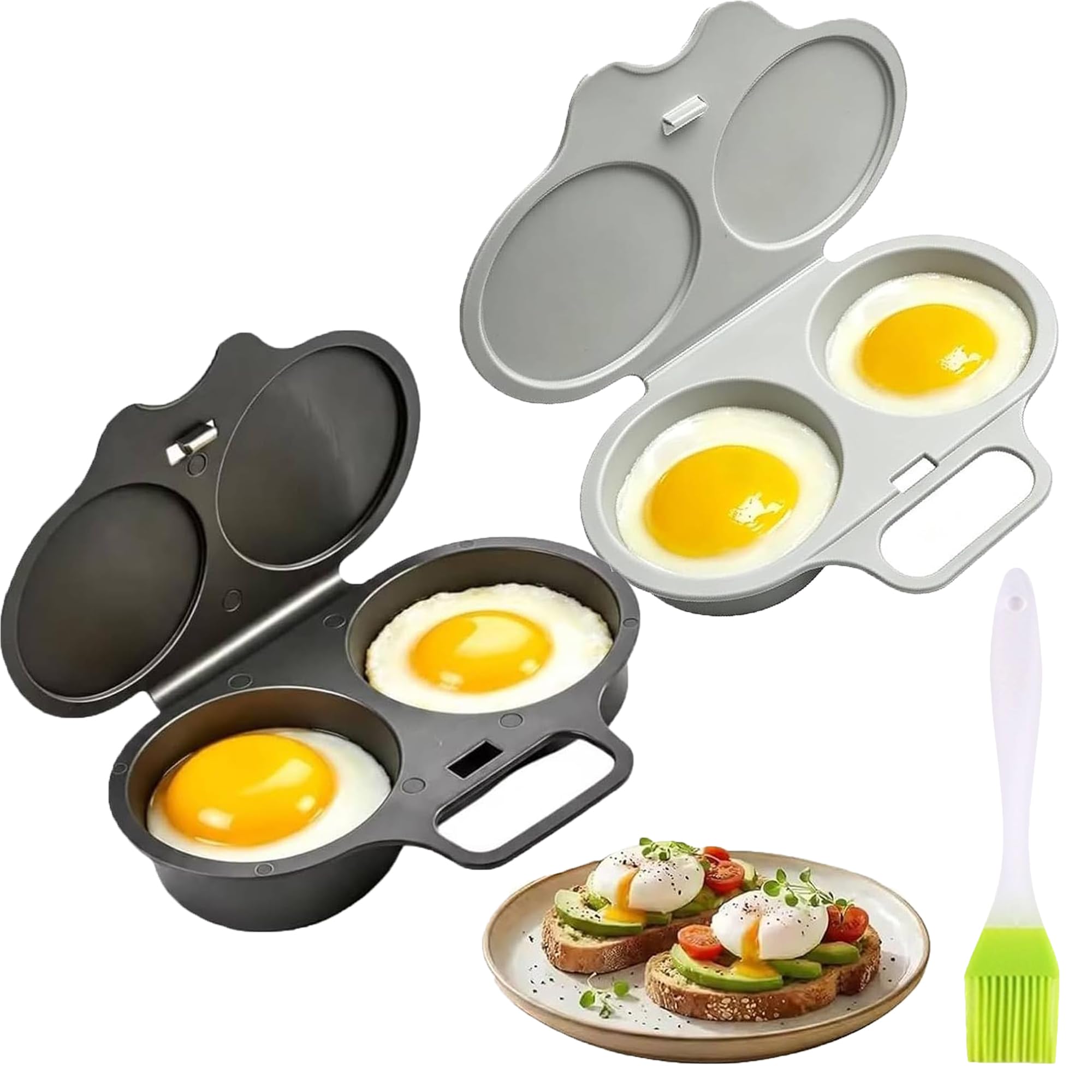 Microwave Egg Poacher With Lid & Handle, Dual Cavity Microwave Egg Boiler Poacher, Reusable Nonstick Poached Egg Maker, Quick Oil-Free Cooking For Home Breakfast, Kitchen Gadgets