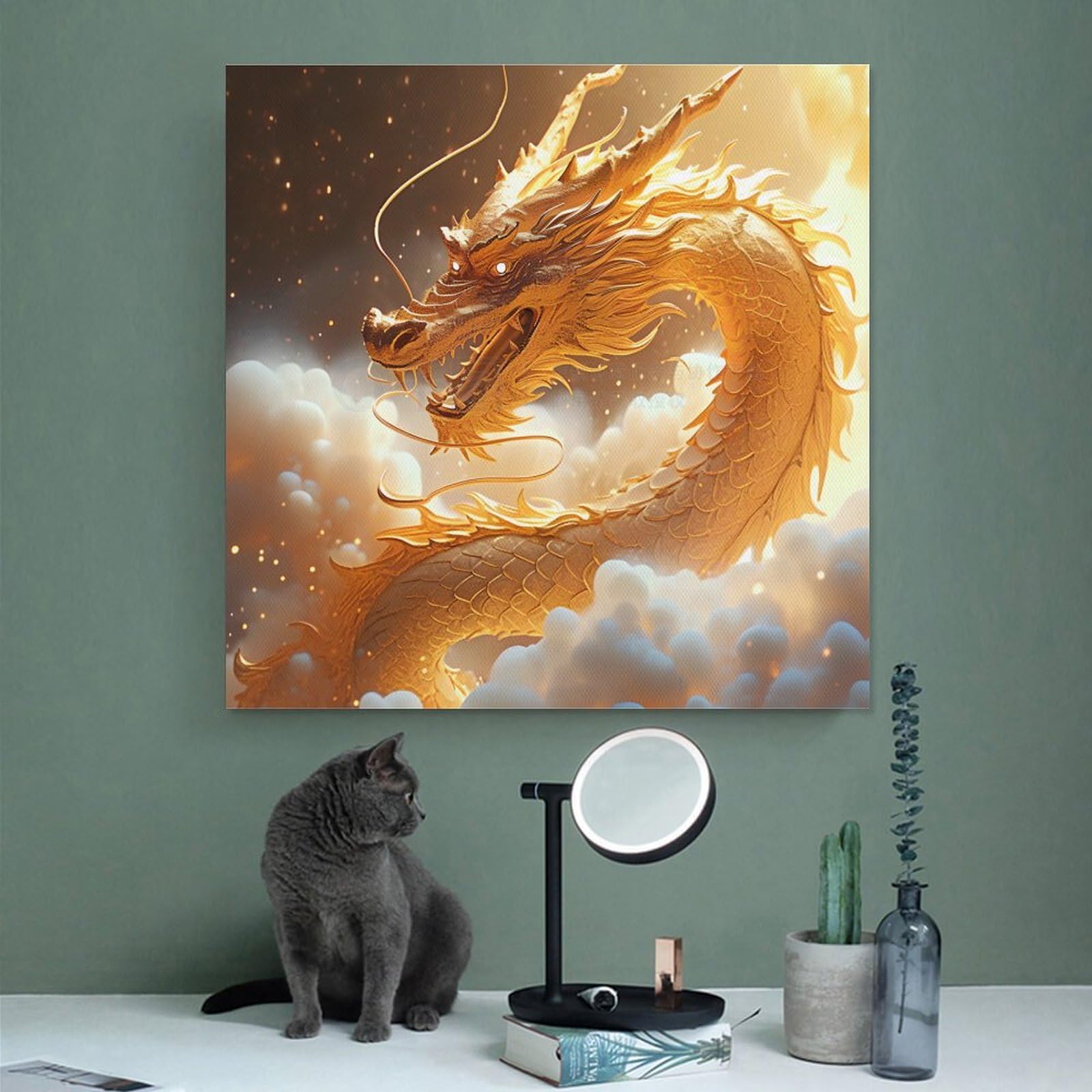 Amazon.co.jp: 眩しい黄金の龍インテリア 絵画 アートパネル 壁の絵