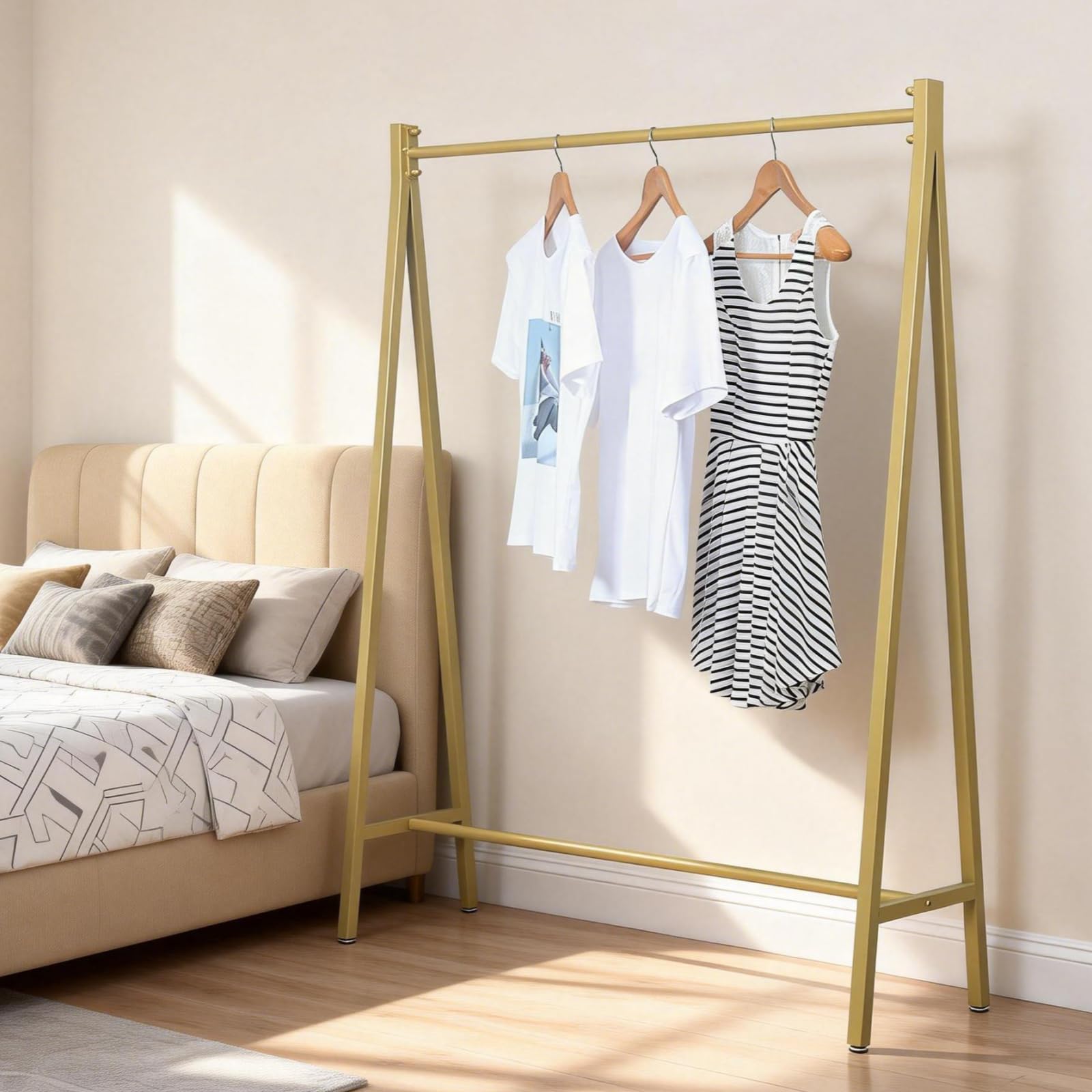 Urban Iron Clothing Racks, 59in, Commercial Clothes Racks for Hanging Clothes, Modern Metal Garment Rack, Retail Display Rack Standing Clothes Rack(Gold)