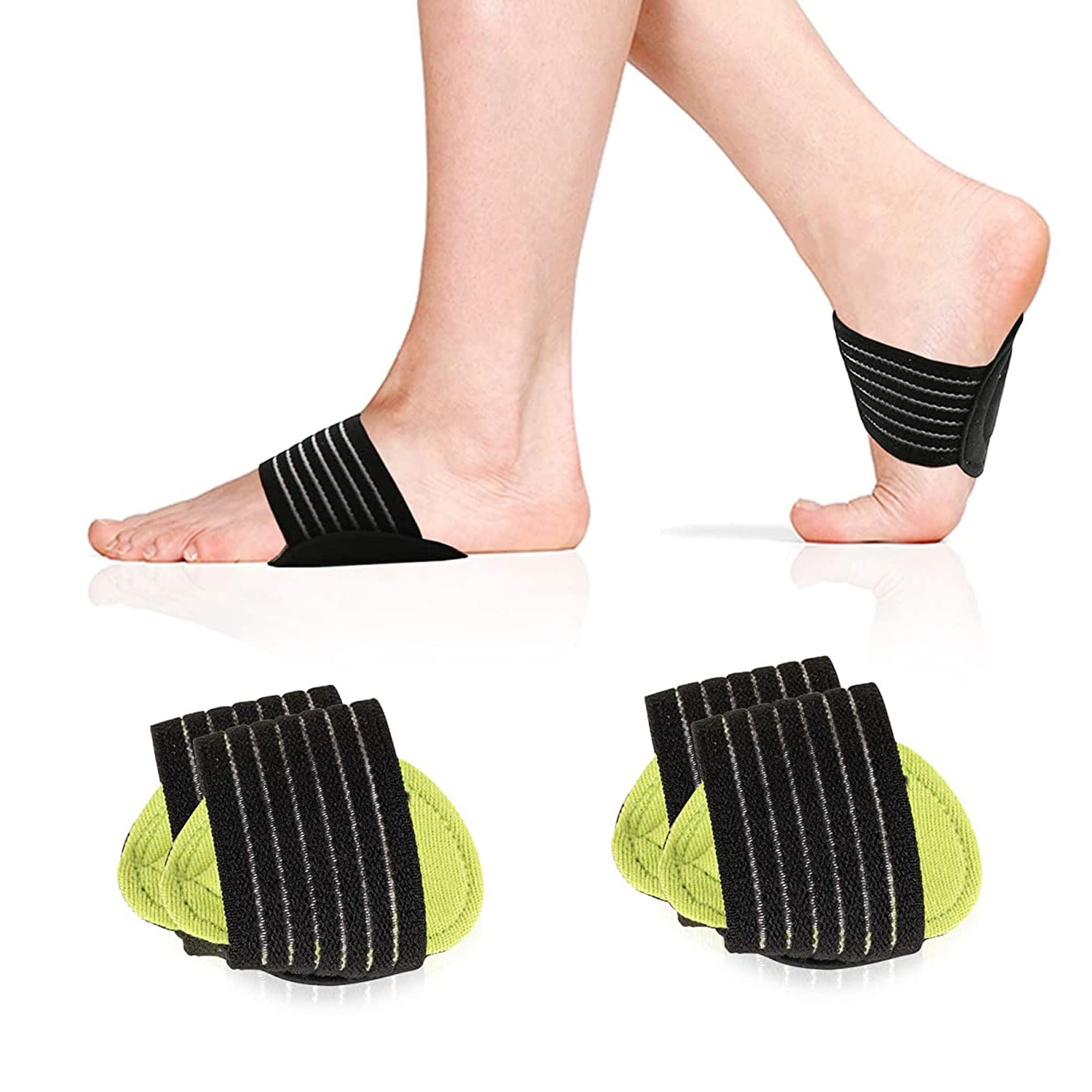 (2 Pair) Arch Support Brace Compression Cushioned Support Sleeves, Plantar Fasciitis Foot Pain Relief for Fallen Arches, Flat Feet, Heel Fatigue, Achy Feet Problems, for Men & Women - Universal Size