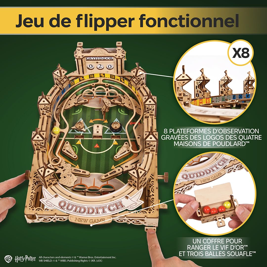 Ugears Machine Flipper Quidditch 3D Puzzle - Harry Potter Puzzles 3D en Bois pour Adultes - Kit DIY avec Flippers Fonctionnels - Kits de Modèles Mécaniques en Bois Fête des Pères - 402 Pièces