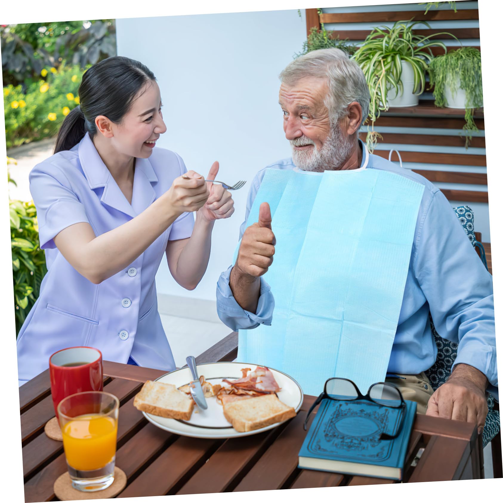 NOLITOY 30pcs Washable Adult Bibs Waterproof Feeding Lunch Bibs for Elders Plain Lobster Comfortable Skin-friendly