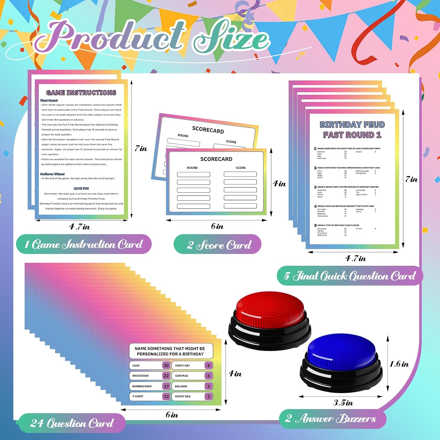 Soulchen 32 Pcs Birthday Trivia Game 30 Cards 2 Buzzers Party Quiz image 2