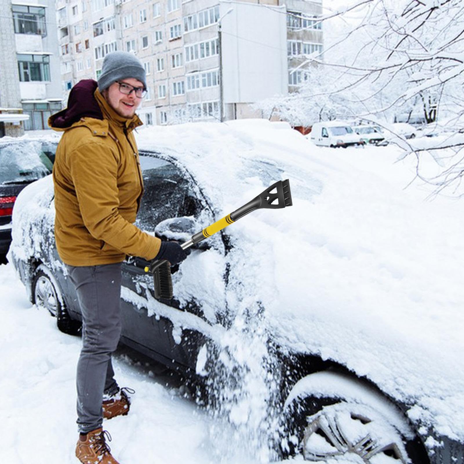 Generico Brosse à neige, outils de nettoyage avec poignée longue rotative - balai d'hiver pour neige sur fenêtres pour camions, pour camions, pare-brise, entretien de la maison