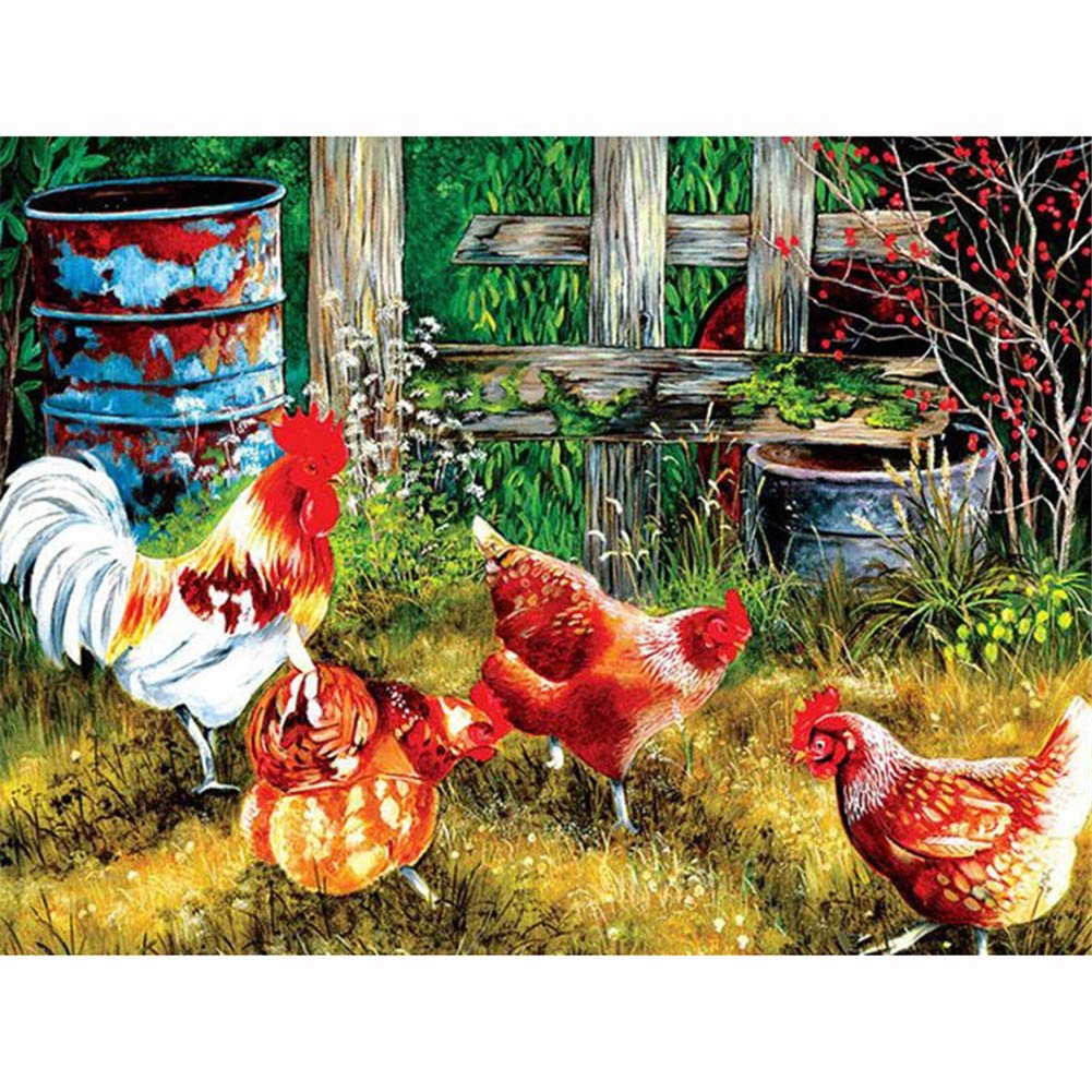 Toile diamant art painting coq évacuer le stress avec la broderie diamant kit complet 50x70
