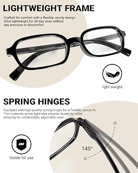 2 Pack Retro Rounded Rectangle Blue Light Glasses Women Slim Frame