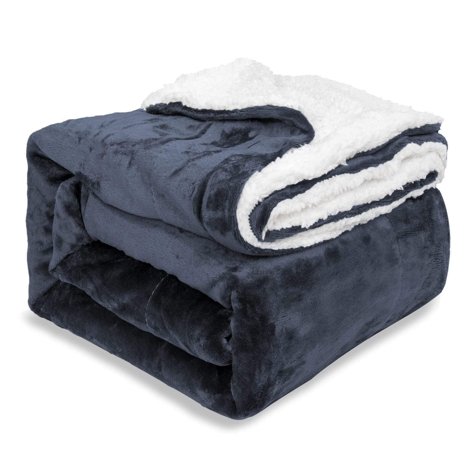 Ehc Navy Blue Sherpa Flannel Fleece Throw Blanket - Fluffy Soft Thick Microfiber Solid Warm Blankets For Bed And Couch, Double, 150 Cm X 200 Cm