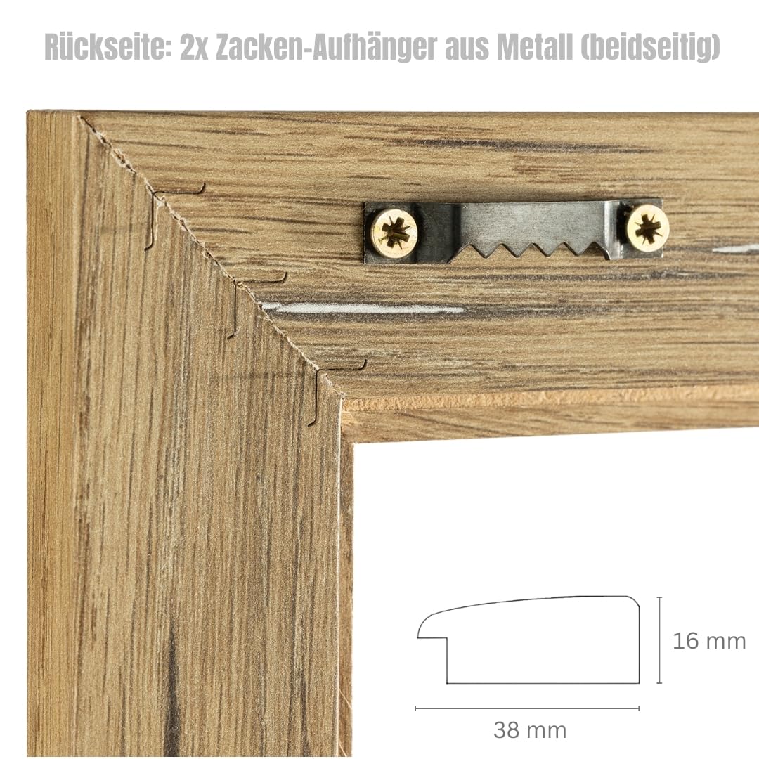 CLAMARO 'Neo Collage Line' Fotohalter 70x90 cm | Eiche Vintage Silber | Hochformat Bilderrahmen mit Fotoleine aus Juteband und Holzklammern | Ideal als Fotocollage Galerie, Fotowand oder Fotorahmen