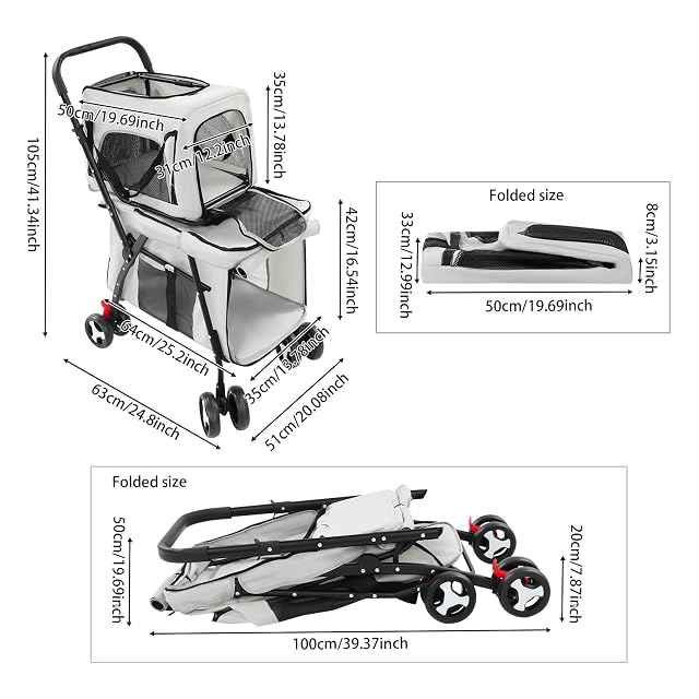 Foto 2 de 7 de Carrito doble para mascotas, superior de hasta 7 kg y soporte inferior de hasta 15 kg