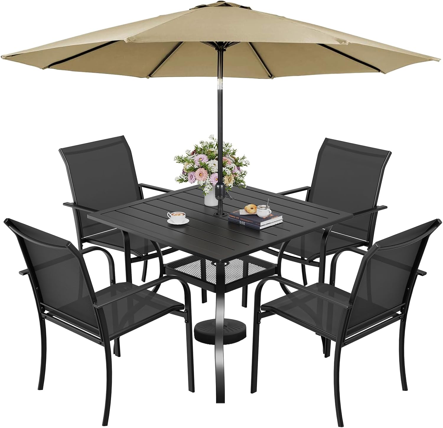SUNCROWN 6-Piece Outdoor Dining Set Review: 4 Textilene Chairs with Metal Table & 9Ft Umbrella
