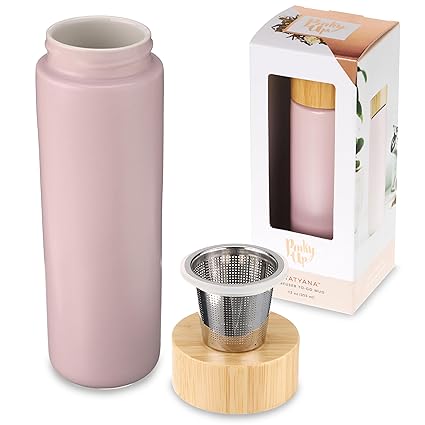 Pinky Up Tatyana Infuser Mug, Ceramic To-Go Cup with Stainless Steel Loose Leaf Tea Filter and Bamboo Lid, 12 Oz Tumbler, Lavender, Set of 1