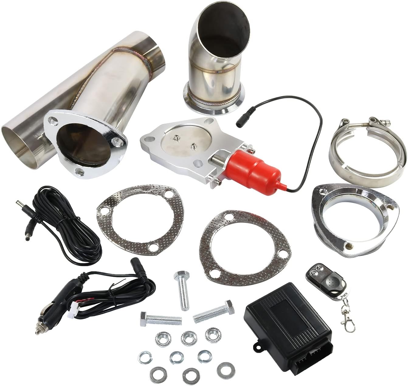 CARMOCAR 2.5 inch Electric Exhaust Control E-Cut Out Valve System Electric Cutout Y Pipe With Switch Remote Kit Universal Stainless Steel 63mm