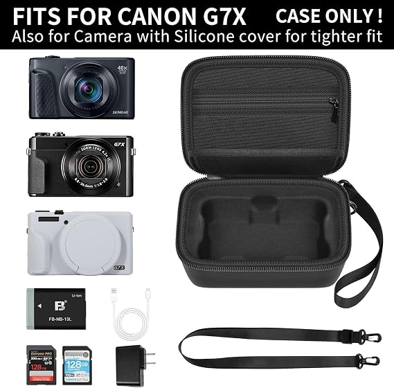 ANKHOH Case for Canon PowerShot SX740/SX720/G7X Mark III/II Digital Camera | Padded Divider, SD Card Storage, Mesh Cable Pocket, Travel Strap, Case Only, For Creators Photography & Travel, Black