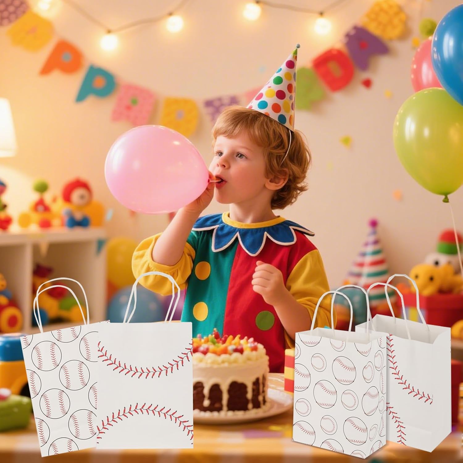 BOXOB 12pcs Baseball Party Favor Bags, 2 Styles Kraft Paper Baseball Gift Bags Sport Themed Snack Goody Decor with Handle Birthday Party Decorations Supplies for Kid Adults - Image 6