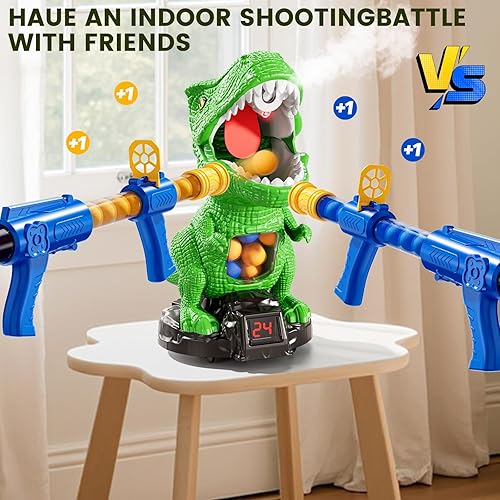 Miniatura 3 de Disparo de dinosaurios movibles para juguetes para niños de 4 a 6 años, juegos electrónicos para niños con 2 pistolas de bomba de aire, registro