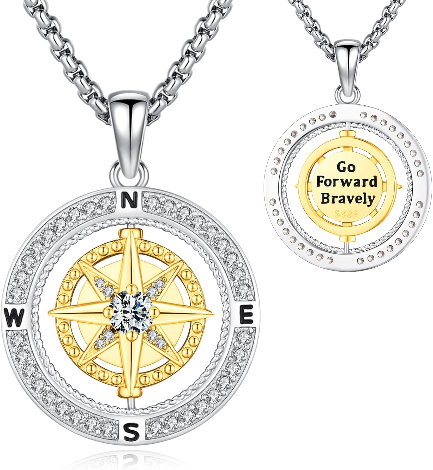 Compass Necklace Sterling Silver Classic Celtic World Map Rotatable Compass Pendant Graduation Friendship Talisman Travel Necklace Inspirational Gift Jewelry for Women