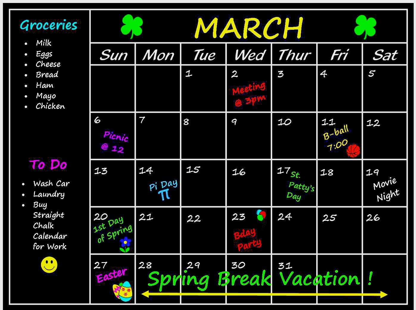 Large Chalkboard Calendar 2019 24" x 18" Wall Decal Sticker Monthly Planner