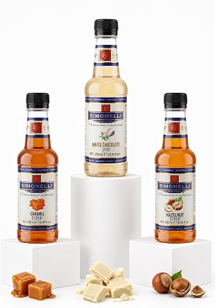 Simonelli 3l  Kahve ve Kokteyl  urubu Seti 250 ml 3x250 ml - Karamel, Beyaz  ikolata ve F nd k Aromal   ecek  urubu