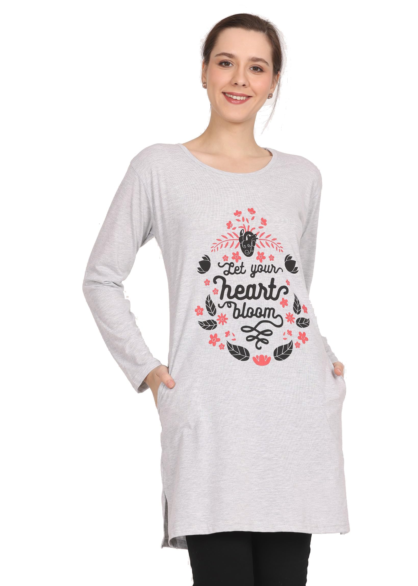 ddaspration Women Cotton Printed Pocket Long T-Shirt-picture-19