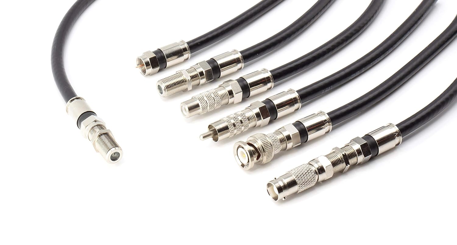 Digital Coaxial Cable Kit with Universal Ends -RG6 Coax Cable and six (6) Piece Adapter Kit Includes Male Female RCA BNC F81, and Barrel Connectors - White, 75 Feet