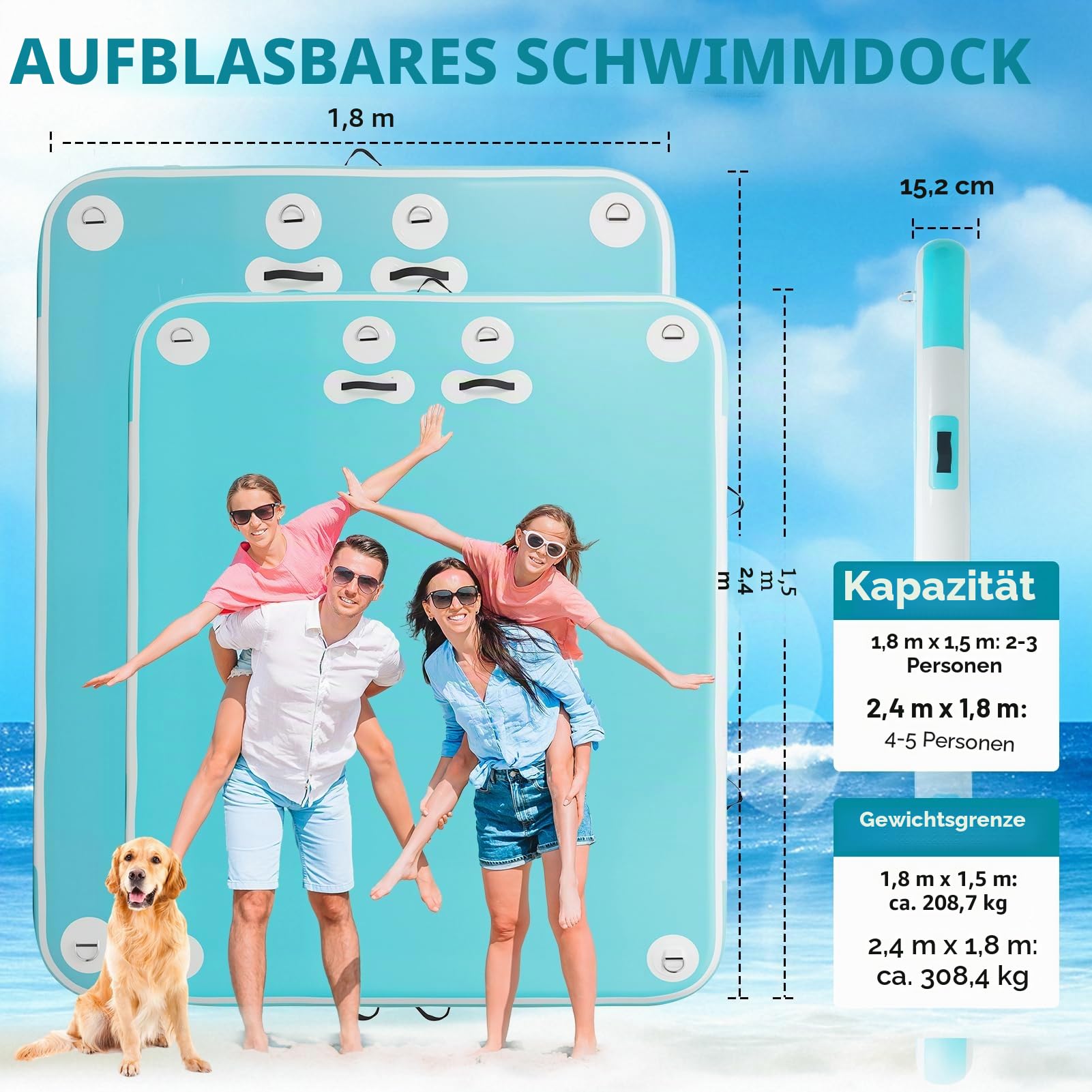 Aufblasbare Dock Schwimm Plattform Wasser Bade Insel 2/4/6 Personen für Boot Teich Pool See